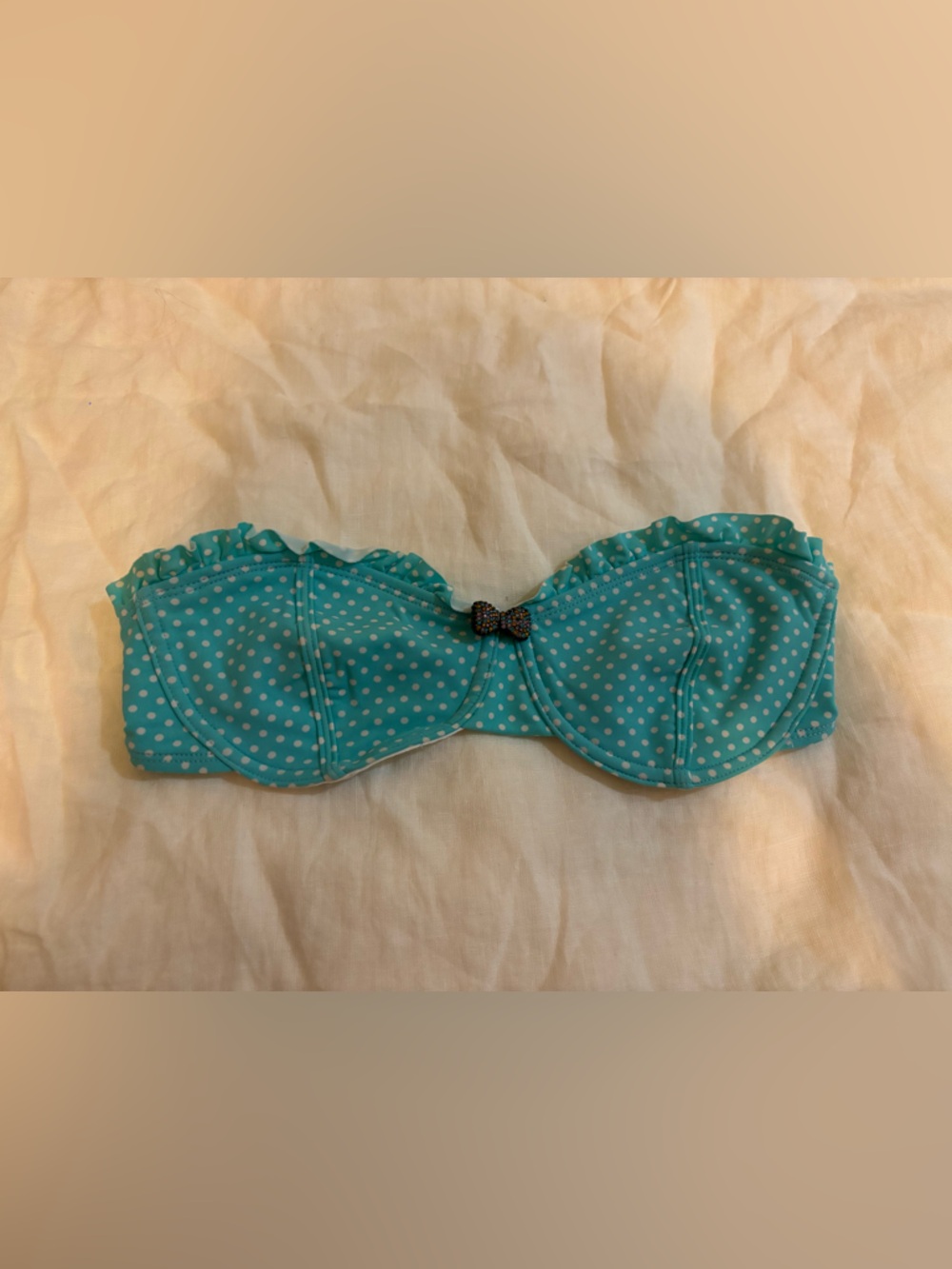 Y2K xhiliration Blue Polka Dot Strapless Bikini Top Small